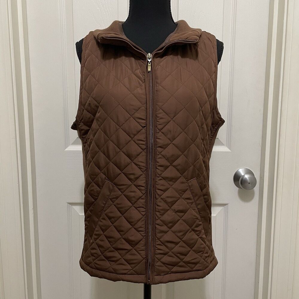 Bienzoe Quilted Casual Vest Sleeveless Jacket Chocolate Brown Women's Medium